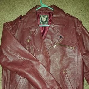 Men's Burgundy Leather Moto Jacket - Brand Unknown